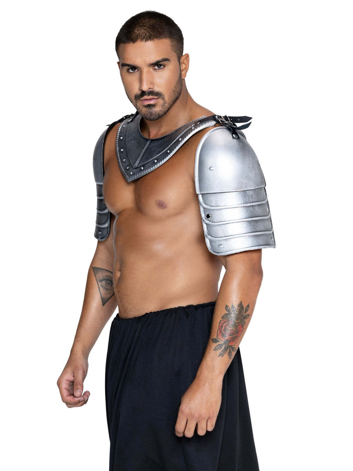 Men's 4 PC Armor Costume Kit, Includes Molded Chest and Back Plate with Shoulder Guards, Connected with Adjustable Buckle Straps.