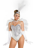 3 PC Showgirl Costume Kit, Includes Faux Ostrich Feather Wings, Beaded Neck Piece, and Matching Head Piece.