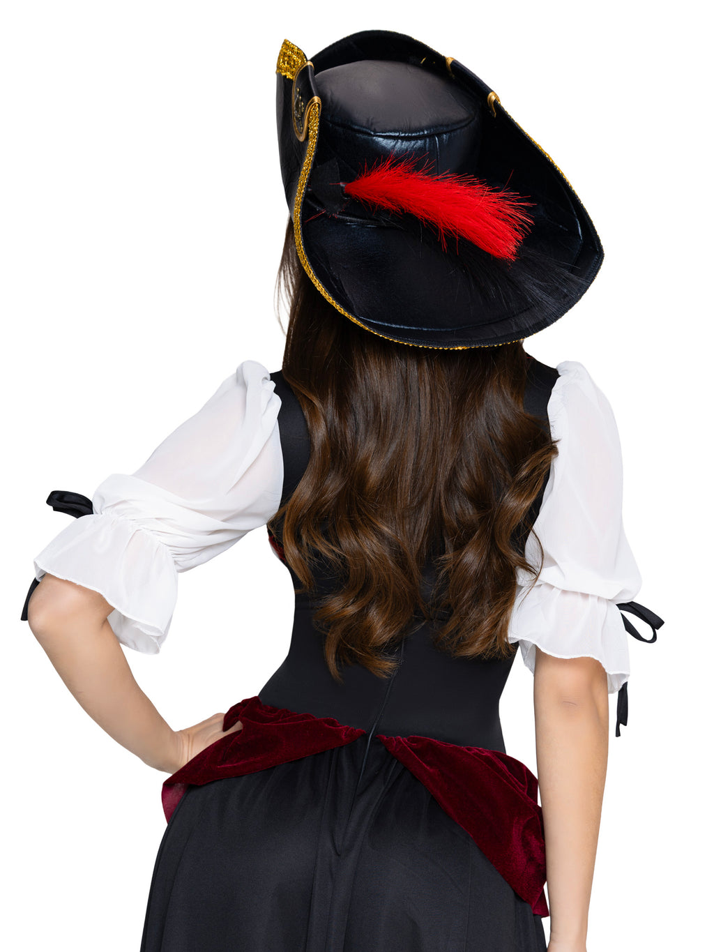 Pirate Hat with Skull Accent and Faux Feather Detail.