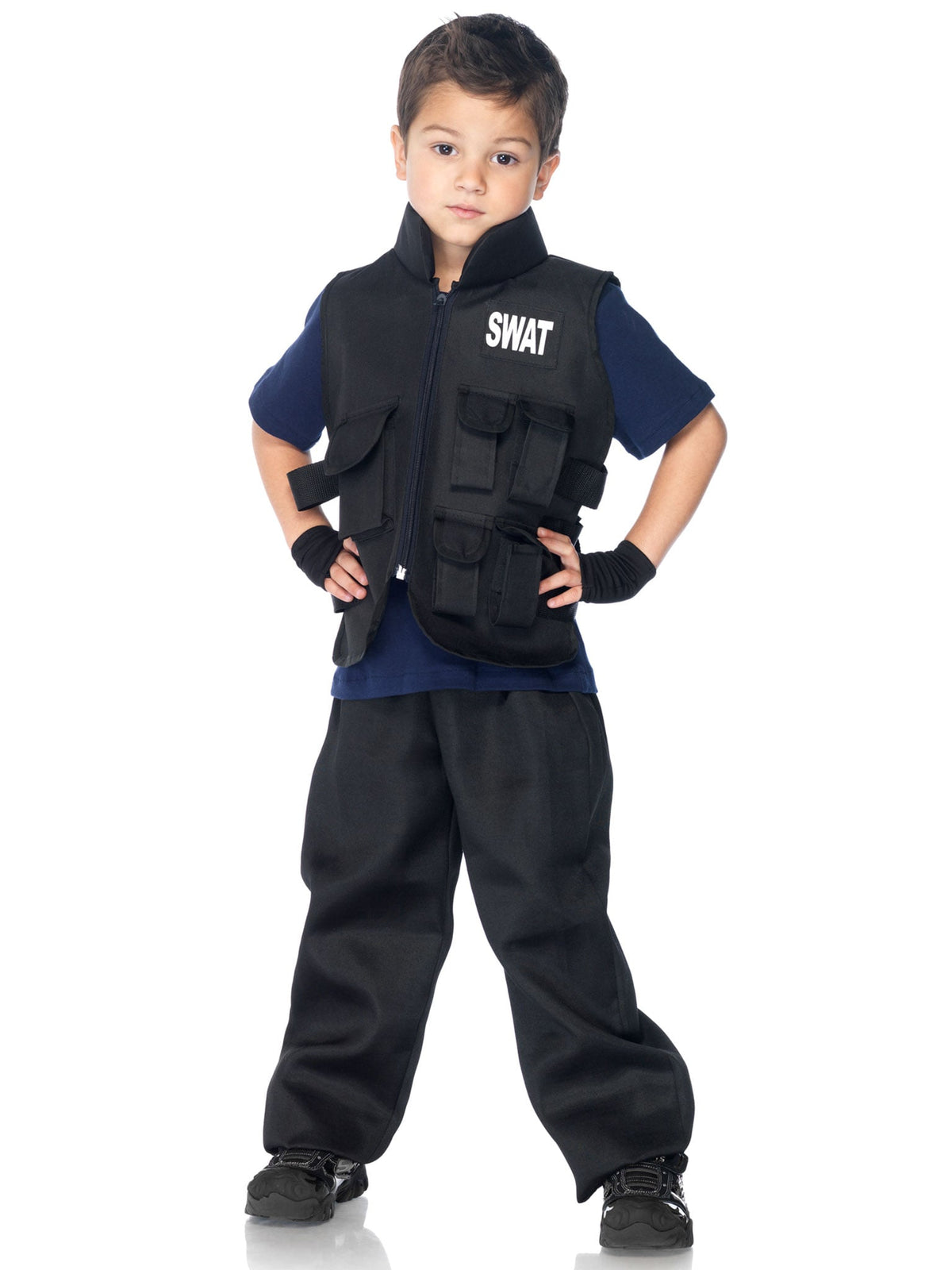 Boy’s 2 PC SWAT Commander Costume, Includes Utility Vest and Fingerless Gloves
