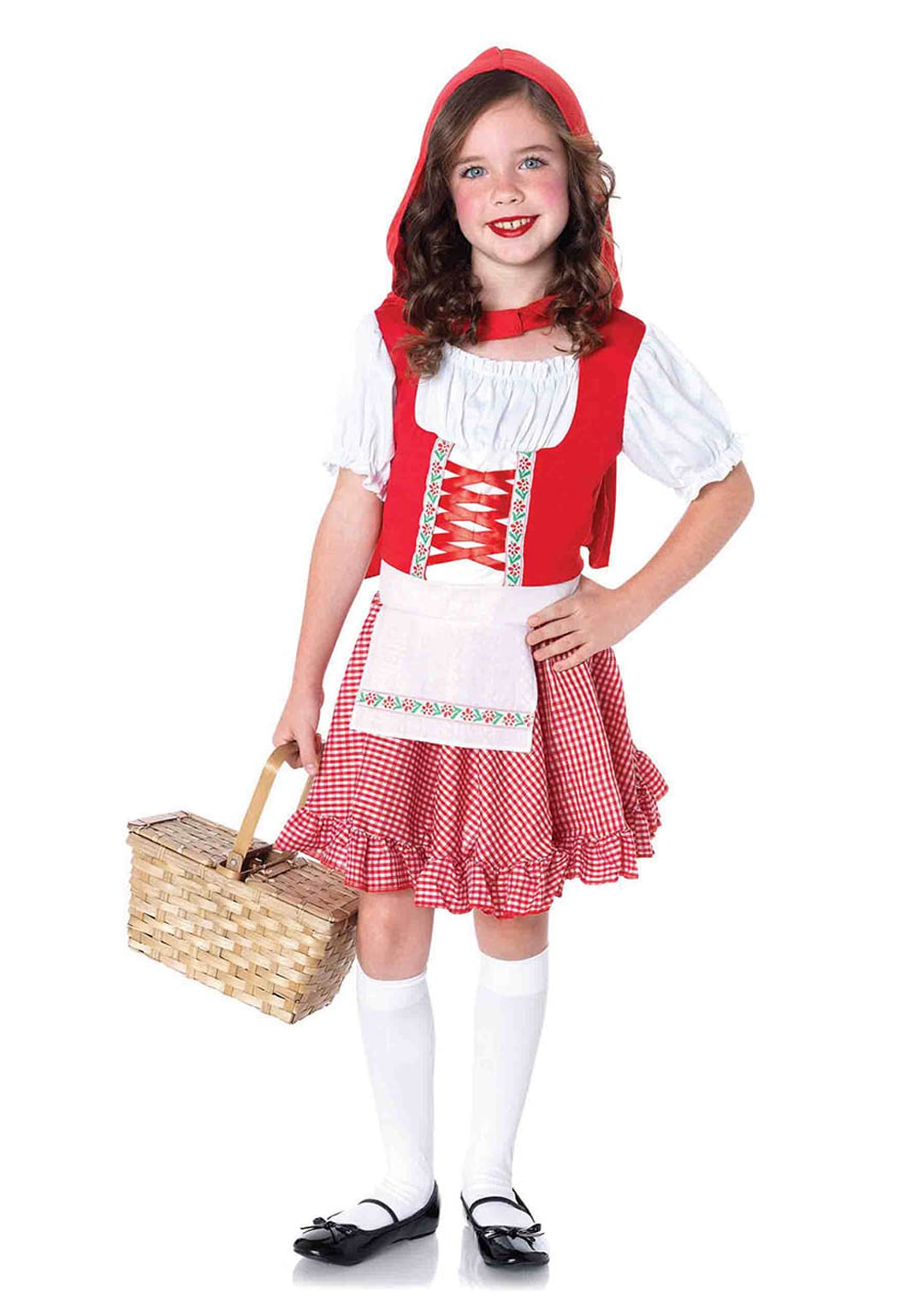 Girl’s 2 PC Lil Miss Red Costume, Includes Peasant Apron Dress With Woven Ribbon Trim And Matching Cape