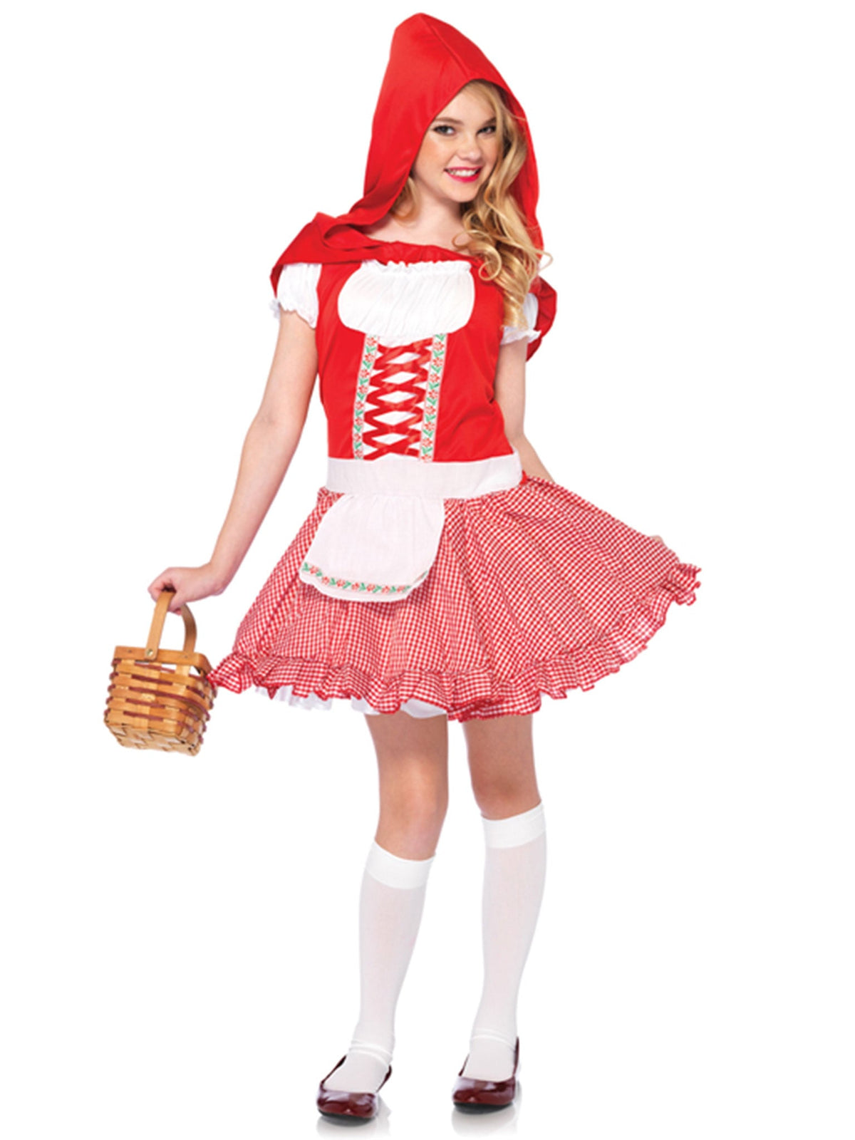 Girl’s 2 PC Lil Miss Red Costume, Includes Peasant Apron Dress With Woven Ribbon Trim And Matching Cape