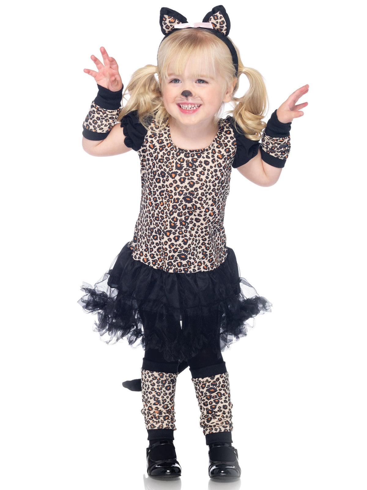 Girl’s 5 PC Little Leopard Costume, Includes Petticoat Dress, Arm Warmers, Leg Warmers, Tail, and Ears