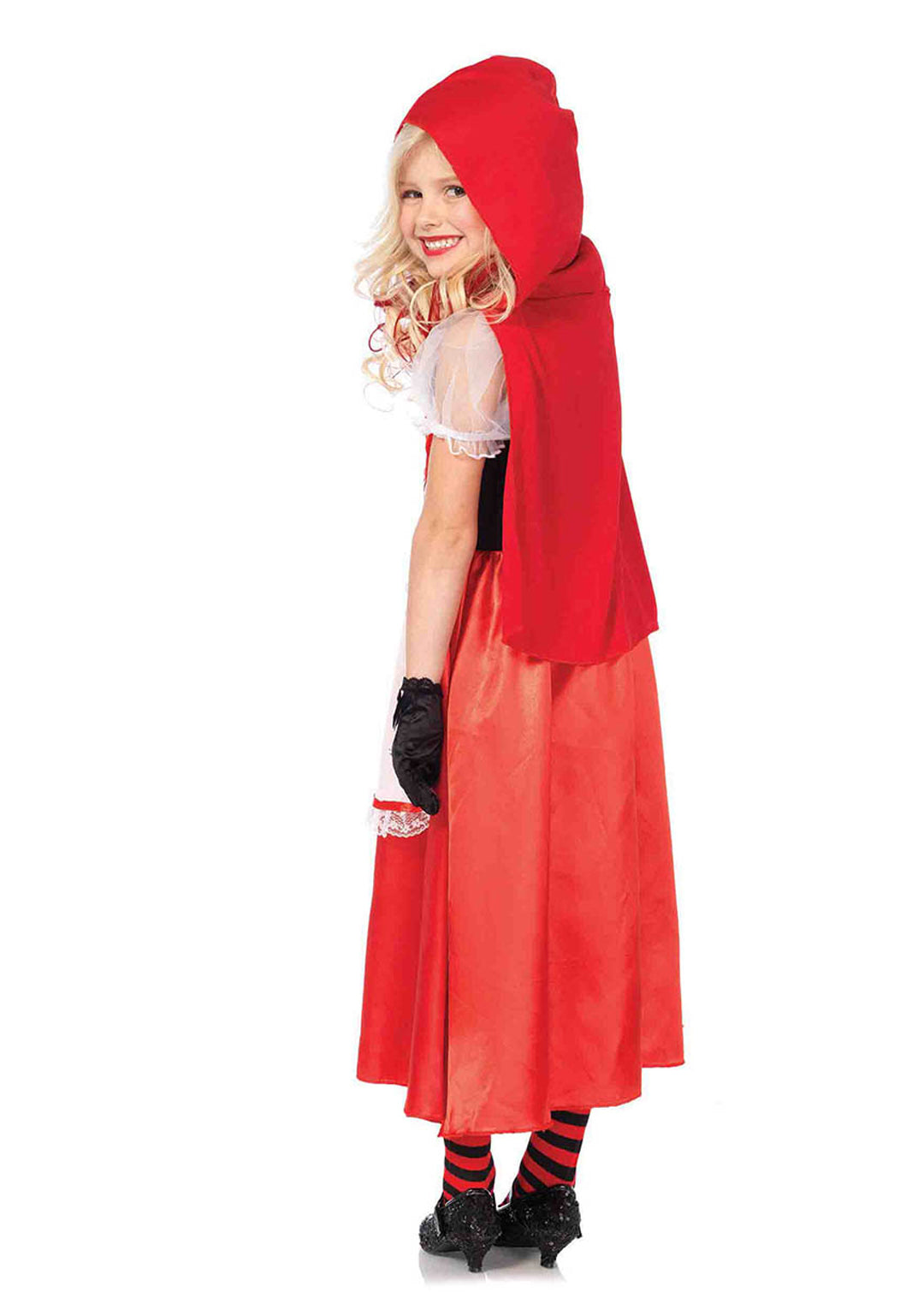 Girl’s 2 PC Red Riding Hood Costume, Includes Long Apron Dress and Detachable Hooded Cape