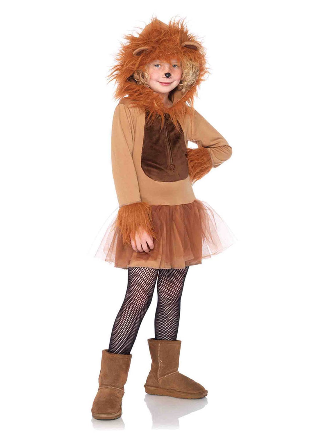Girl’s 1 PC Cuddly Lion Costume, Includes Zipper Front Petticoat Dress With Attached Tail and Furry Lion Mane Hood