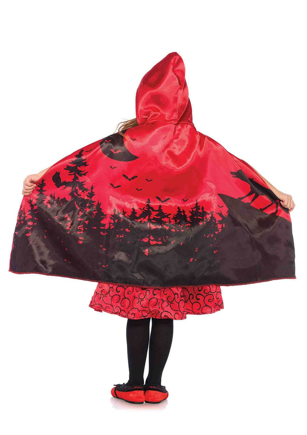 Girl’s 2 PC Storybook Riding Hood Costume, Includes Peasant Dress and Hooded Cape with Illustration Back Detail