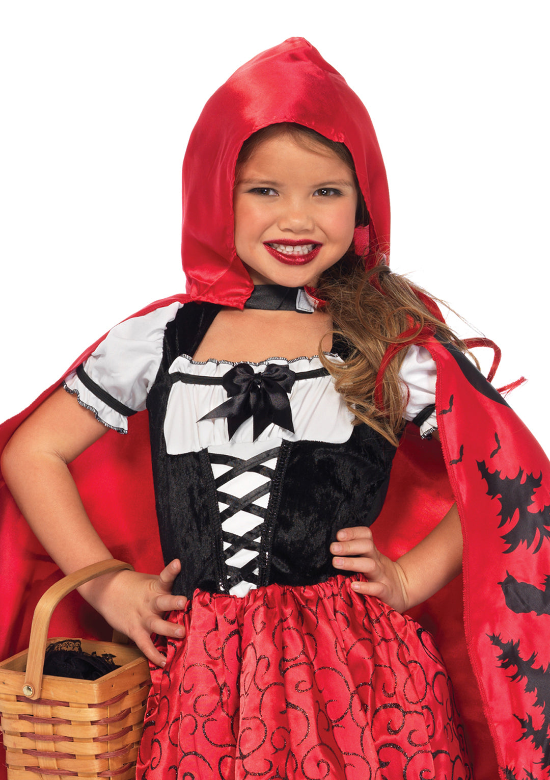 Girl’s 2 PC Storybook Riding Hood Costume, Includes Peasant Dress and Hooded Cape with Illustration Back Detail