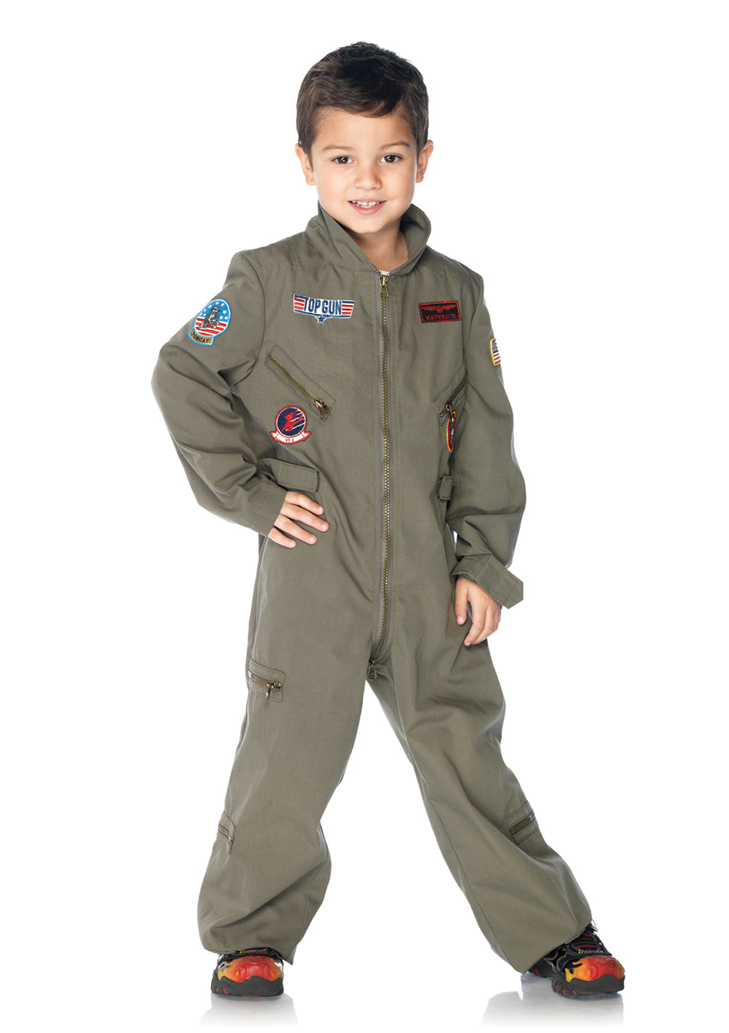 Boys 1 PC Top Gun Flight Suit Costume, Includes Zip-Up Jumpsuit with Badge Accents