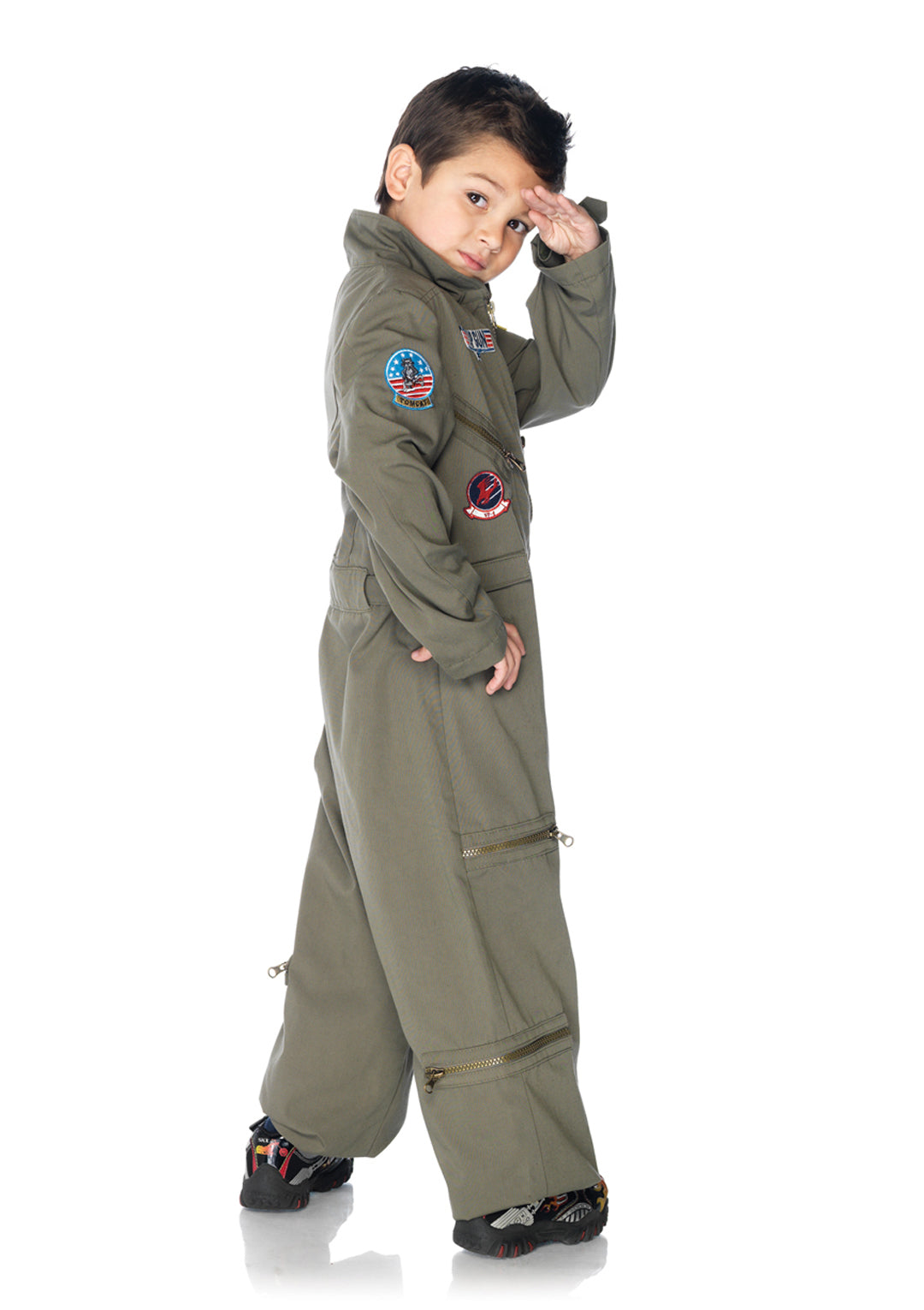 Boys 1 PC Top Gun Flight Suit Costume, Includes Zip-Up Jumpsuit with Badge Accents