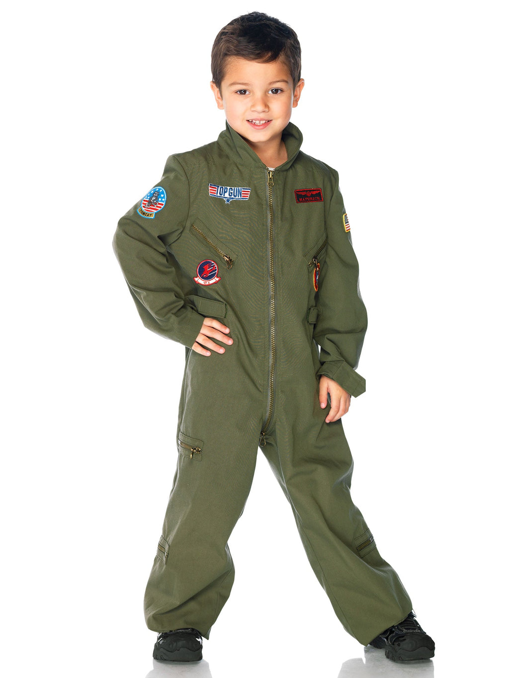 Boys 1 PC Top Gun Flight Suit Costume, Includes Zip-Up Jumpsuit with Badge Accents