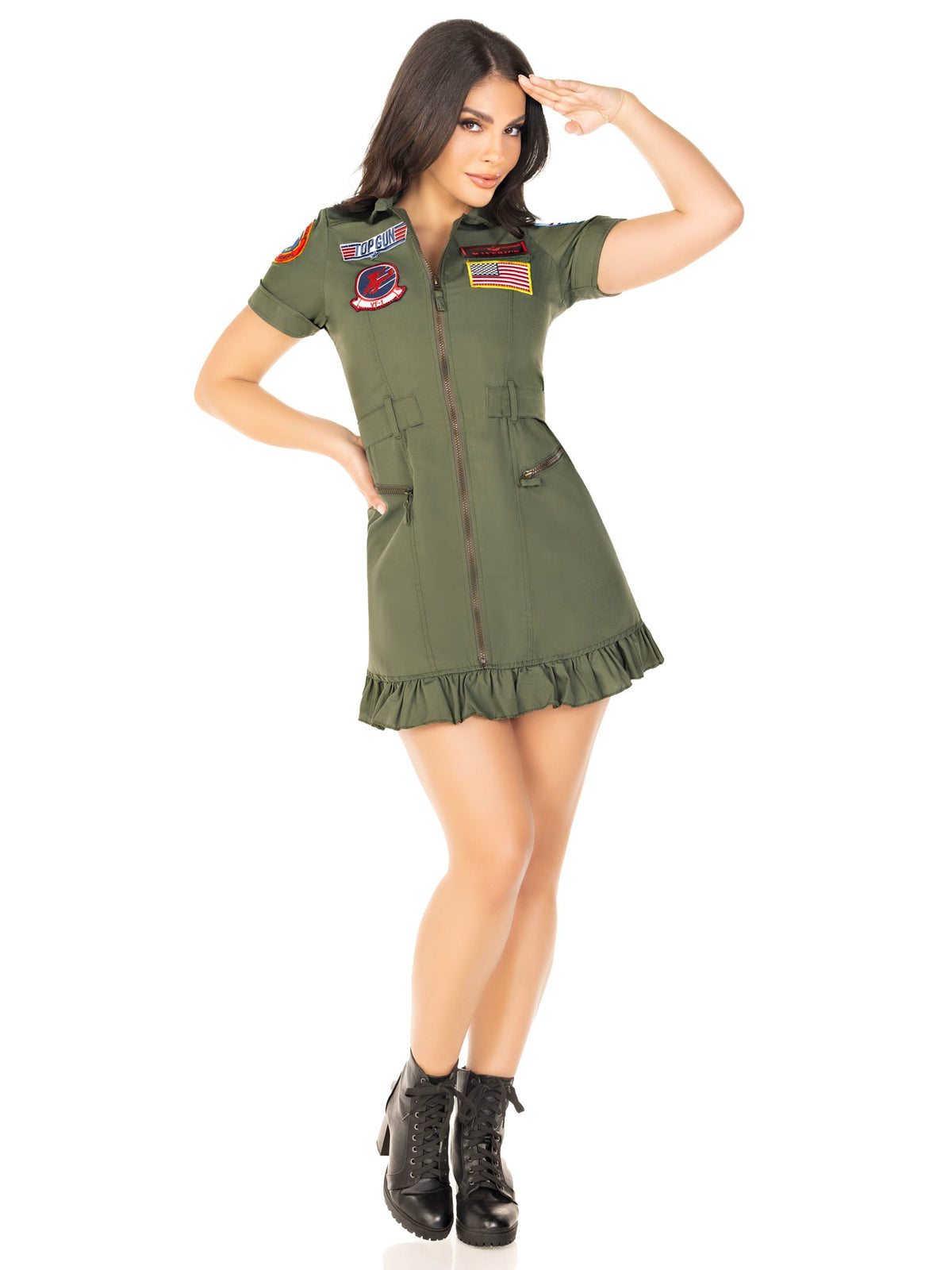 1 PC Top Gun Flight Dress Costume, Includes Zipper Front Flight Dress with Interchangeable Maverick and Goose Name Badges