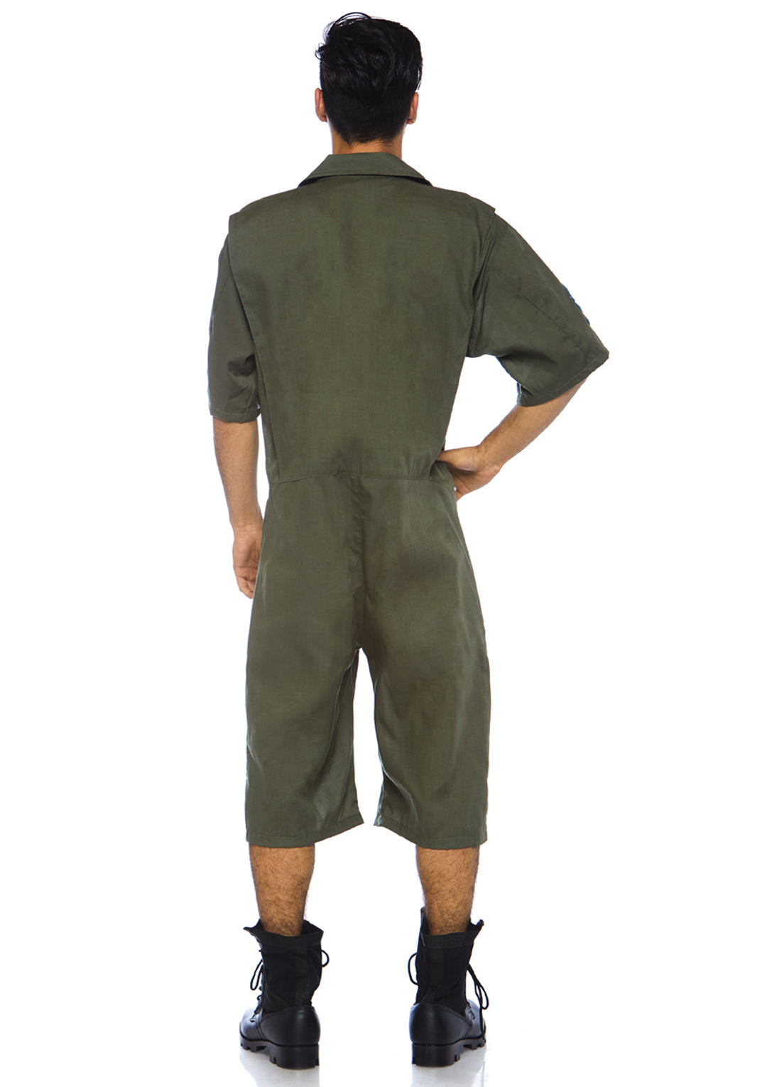 Men’s 1 PC Top Gun Pilot Costume, Includes Board Short Jumpsuit with Interchangeable Maverick and Goose Name Badges