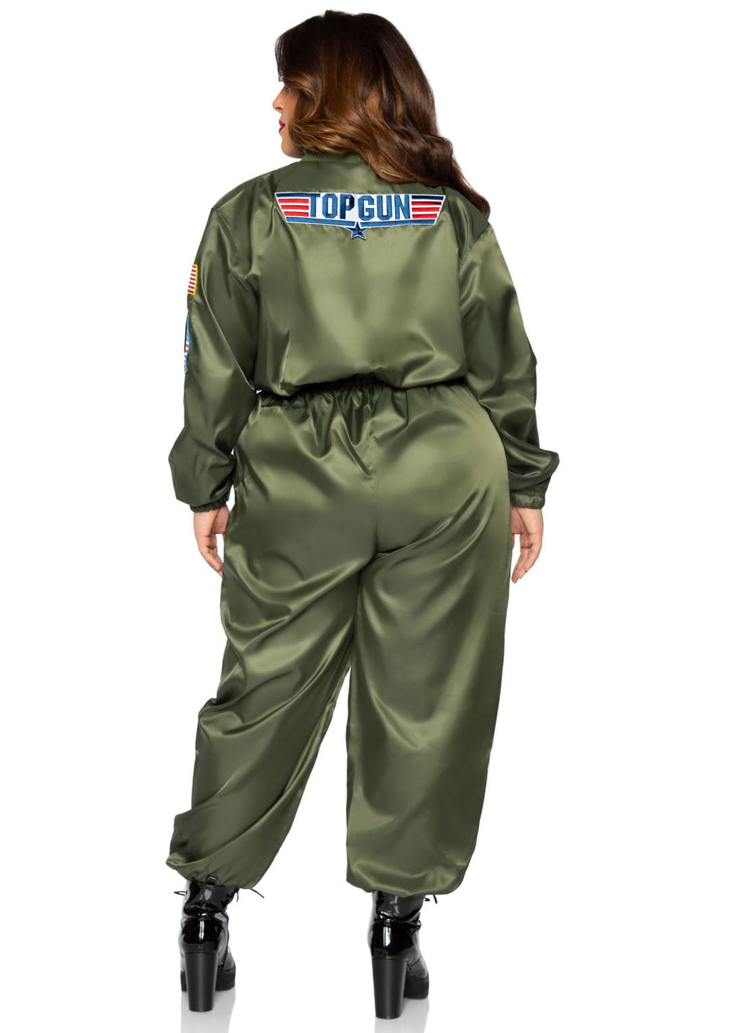 Plus Size 1 PC Top Gun Parachute Flight Suit, Includes Zip-Up Nylon Jumpsuit with Interchangeable Maverick and Goose Name Badges