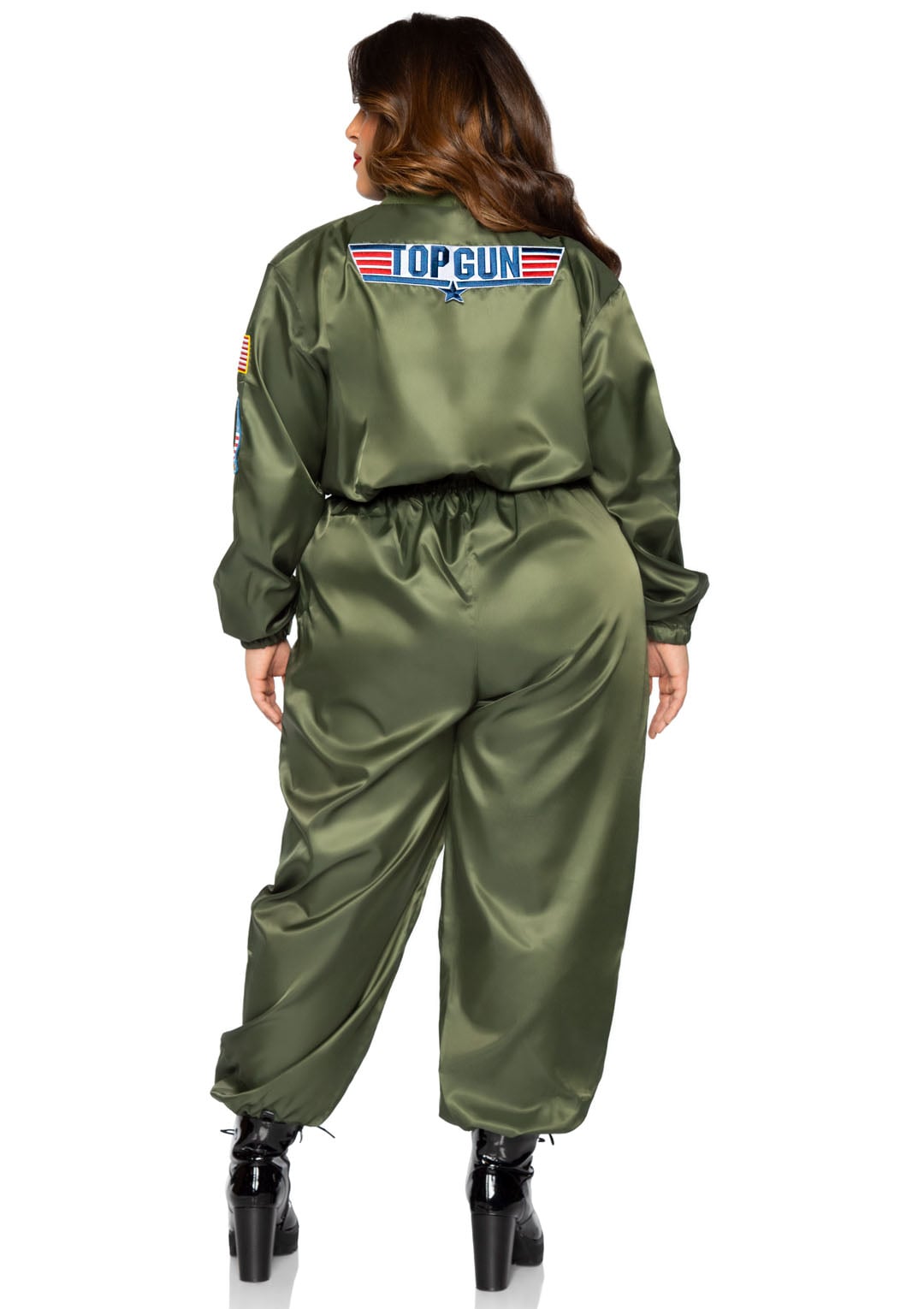Plus Size 1 PC Top Gun Parachute Flight Suit, Includes Zip-Up Nylon Jumpsuit with Interchangeable Maverick and Goose Name Badges
