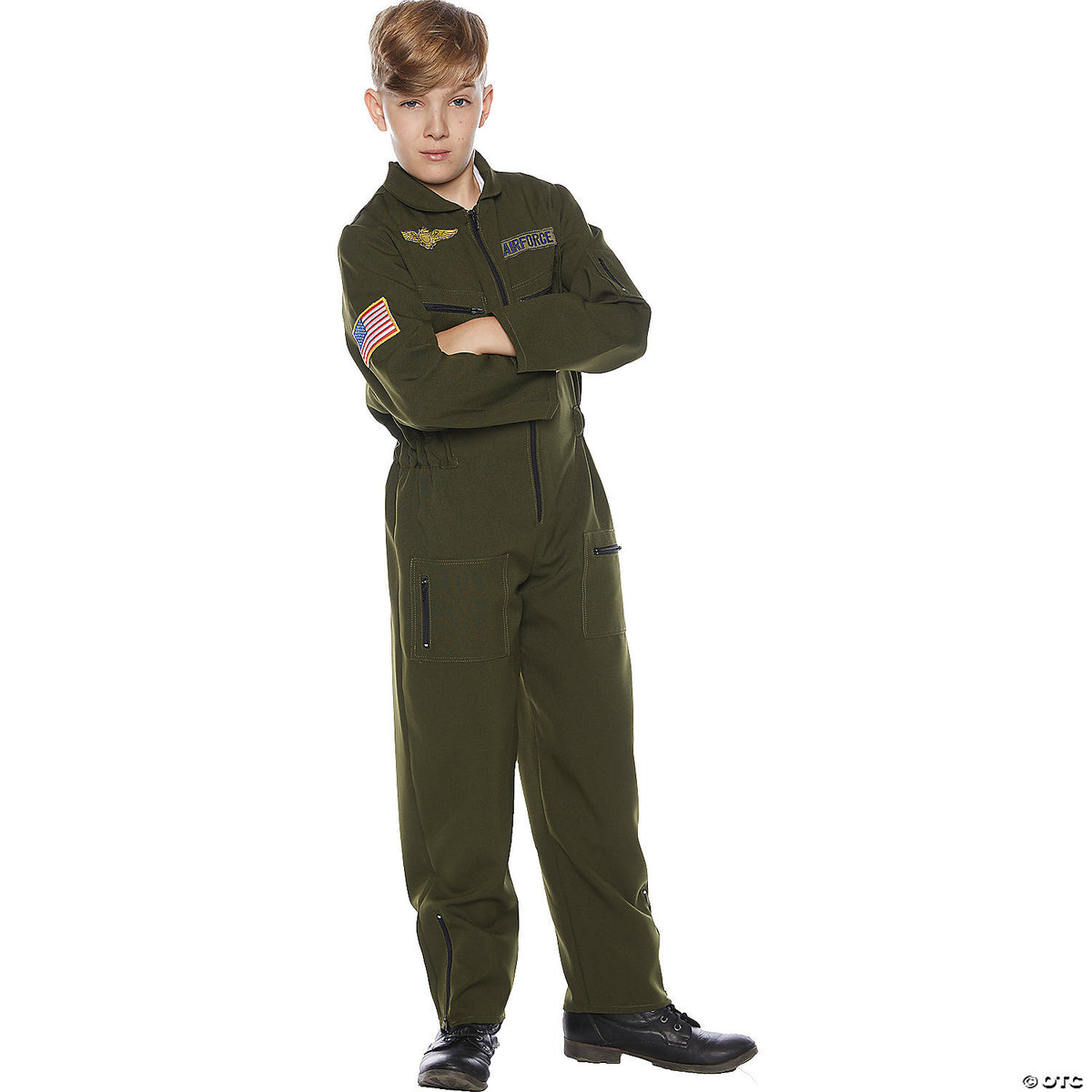 Youth Green Khaki Flight Suit Costume - Size Large